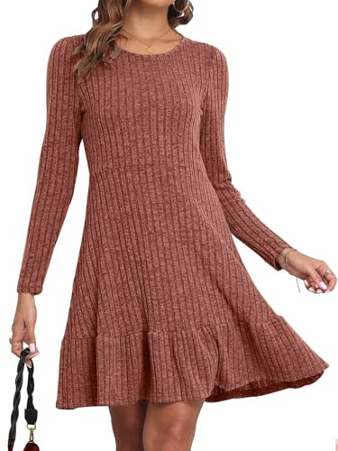 CheChury Vestidos Mujer Suéter de Punto de Manga Larga Cuello Redondo A-Line Casual Túnica Vestidos Vestido de Manga Larga Vestido Túnica Vestido a Punto Casual de Suéter de Jersey Otoño Invierno