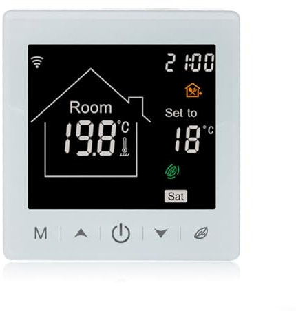 Puupaa Termostato Smart WiFi per riscaldamento elettrico a pavimento, telecomando per app Tuya, compatibile con voce, programmabile, 16A/3680W, con sensore esterno (bianco)
