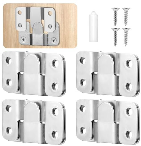 Dimeho Lot de 4 paires de supports encastrables encastrables avec vis pour tête de lit, supports de montage mural, grande boucle de suspension, connecteur de meubles, connecteurs de canapé sectionnel
