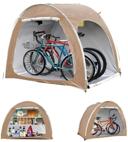 Bike Storage Outdoor 210 * 150 * 165cm Bike Cover for Outside Storage Waterproof Bike Shed for 3-4 Bikes Bicycle Cover Bike Tent Bike Store Shelter Storage Tent（Khaki）