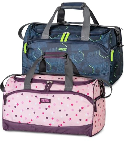 moovly Barnsportväska 25 l – gymväska – för sport, simning – barnsportväska – resväska – med skofack och våtfack – justerbar, mjuk axelrem, Blå / rosa, 25 x 45 x 25 cm, sportväska