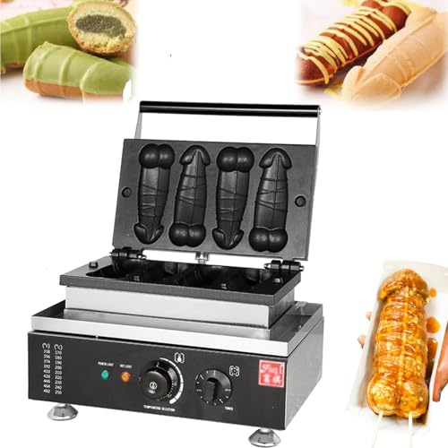CHONGHAN 1600W Commercial Strange Shape,Waffle Machine,4 PCS Non Stick Waffle,50-300℃/122-572℉ Adjustable,Stainless Steel Hot Dog Sausage Baker, for Restaurant, Snack Bar Dessert Shops