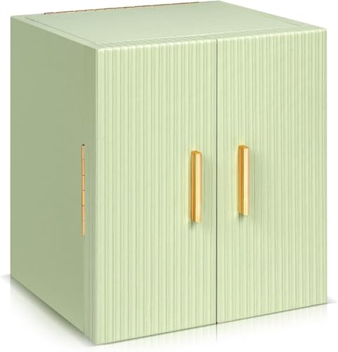 Dajasan Groß Schmuckaufbewahrung, Schmuckkästchen mit 3 Schubladen, Schmuckkasten mit Doppeltür & Spiegel, Schmuckschrank für Schminktisch, PU-Leder Vertikale Textur, Geschenk für Damen (Grün)