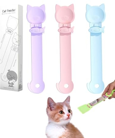 MOPZIJA Lot de 3 cuillères à presser pour chat - cuillere chat,Cuillère flexible pour animaux de compagnie, cat feeder,cat treat spoon,cuillère à nourriture pour chat,Livré avec Boîte de couleur