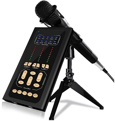 OLSKFUH Kit De Carte Son Studio Microphone À Condensateur Et Carte Son USB Changeur De Voix Interface De Mixage Carte Son pour Ordinateur Pc Chant Enregistrement Config,