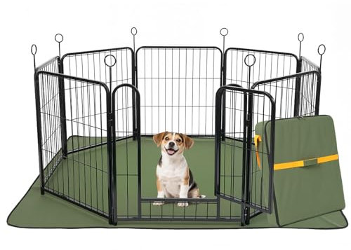 Lekesky Welpenauslauf 60cm Hoch, 8-Teilig Faltbar mit Wasserdichter Bodenmatte & Tragetasche, Welpenlaufstall mit Tür, Hundelaufstall aus Metall, Freilaufgehege für Drinnen & Draußen (Schwarz)