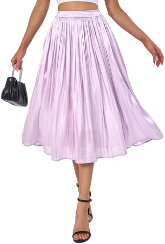 Eisen Jupe Mi-Longue d'été pour Femme Jupe Longue Brillante Taille élastique trapèze élégante Taille Haute plissée (FR/ES, Alpha/Lettres, S, Taille Normale, Taille Normale, Violet)