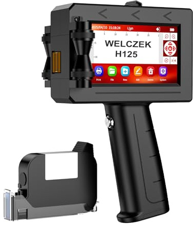 WELCZEK H125 Imprimante à Jet d'encre Portable et Manuelle - pour Texte/Logo/Code QR/Code-Barres/Date/Numéro de Lot/Série | Marquage par Jet d'encre Industriel sur Carton/Métal/Plastique/Céramique