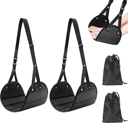 2 Stück Fußstütze Flugzeug Gadgets – Tragbare Reise Fußstütze | Verstellbare Fußstütze Hängematte Schwarz, Hängende Fußhocker aus Mesh für Reisen, Büro, Flugzeug, Beinentspannung