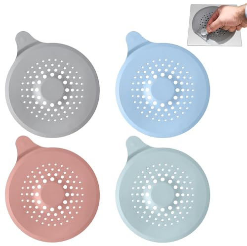 Silicone Drain Protector with Sucker, 4pcs Silicone Drain Protector, Sink Strainer Protector Hair Catcher for Shower Drain with Strong Suction Cup Sink Strainer Protector Shower Drain Cover