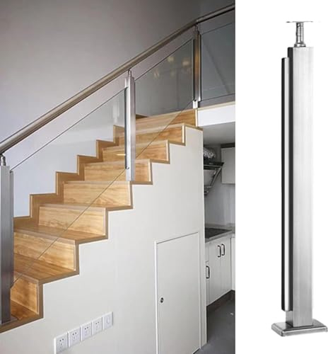 Garde-corps en verre en acier inoxydable pour escaliers et terrasses - 105 cm - Balustrade moderne en verre argenté - Barrière de sécurité élégante