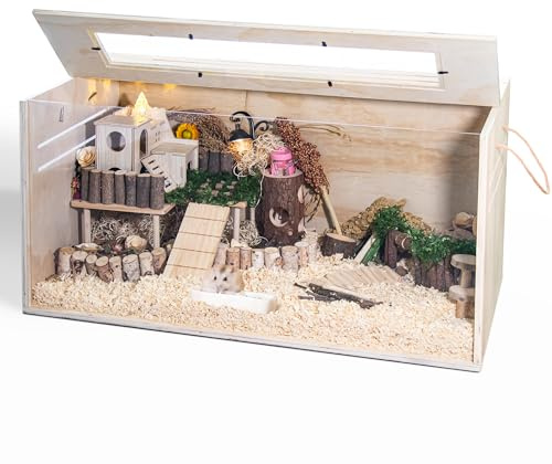 Hamsterkäfig, kaufest, 80 cm, Meerschweinchenkäfig aus Holz für Kleintiere, zu öffnende Oberseite mit leicht sichtbaren Acrylplatten für Hamster, Kaninchen, Meerschweinchen, Igel (80 x 40 x 40 cm)