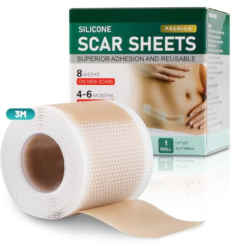 YUYong Ruban Adhésif en Silicone pour Cicatrices Feuilles de Cicatrices en Silicone Bandes de Cicatrice Réutilisable Pansement Silicone Cicatrice pour Césariennes Brûlures Chéloïdes Acné 4 x 300 cm