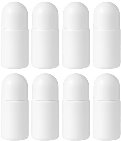 Doromy 8Packs 30ml Empty Roll On Bottles for Deodorant White Plastic Refillable Roller Bottles with Ball Applicator Travel Size Containers for Essential Oils, Perfume, DIY Deodorant