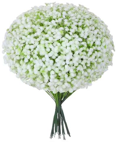 120 Stück Schleierkraut Künstlich, 30CM Weiße Kunstblumen, Hochwertige Fake Blumen Deko, Künstliche Blumen für Muttertag, Hochzeit, Brautstrauß, Vase, Tischdeko, Wohnaccessoires, Festival Dekoration