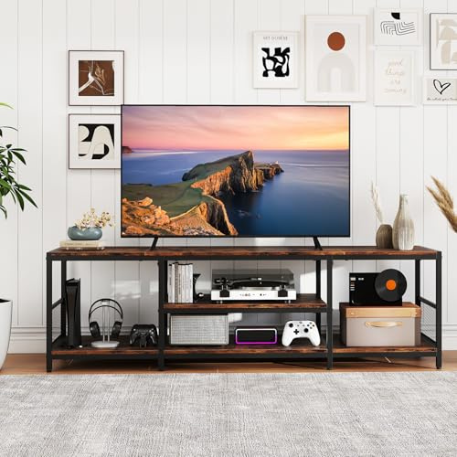 GIANTEX Mueble de TV para Televisor hasta 65 Pulgadas, Soporte de TV con Estantes Abiertos, Estructura Metálica, Estilo Industrial, 150 x 40 x 45 cm, Mueble para Salón, Oficina