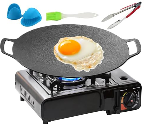 xowwyue Plancha Para Barbacoa Coreana,Plancha de Hierro Fundido para Cocina con Asas | Utensilios de Cocina Barbacoa Para Carne Mariscos Verduras | Tortitas Carnes Costillas