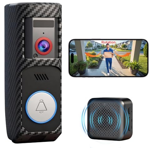 OBEST Videocitofono wireless, telecamera intelligente per campanello con funzione pan-tilt, funzione Full HD e visione notturna, riconoscimento AI, alimentato a batteria, telecamera di sicurezza per
