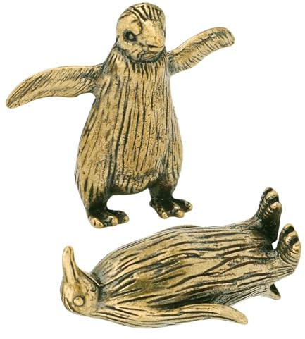 NUOBESTY Set de 2 Figuras de Pingüino de Latón Dorado Retro, Adornos de Escritorio Resistentes y Decorativos Estilo Tradicional para Oficina o Hogar