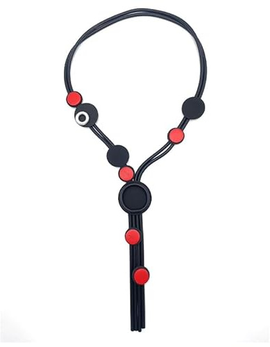 ZIAFRPN Damen Halskette mit Anhänger, Handgefertigt, Lange Geometrische Statement-Kette mit Runden Scheiben, Schwarz Rot, 68cm, Europäisch-Amerikanischer Stil