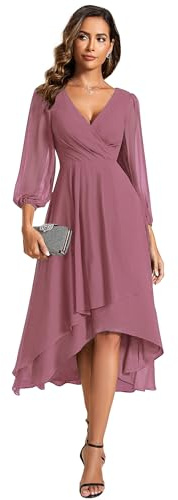 Ever-Pretty Women's Midi Cocktail Dress with 3/4 Sleeves Flowy High-Low Wedding Guest Prom Party Gowns EG01926-CK1