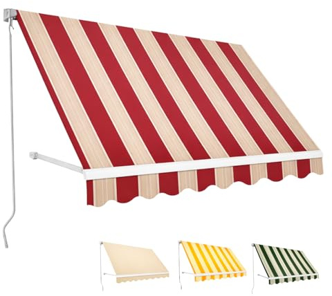 Paluplus Tenda da Sole a Caduta, Misura 250x250 cm, Senza Cassone con braccio avvolgibile e Braccetti Fermatenda, Telo Resistente 280 g/m², per Balcone e Terrazzo -3930F -7,3 (Bordeaux e Crema)