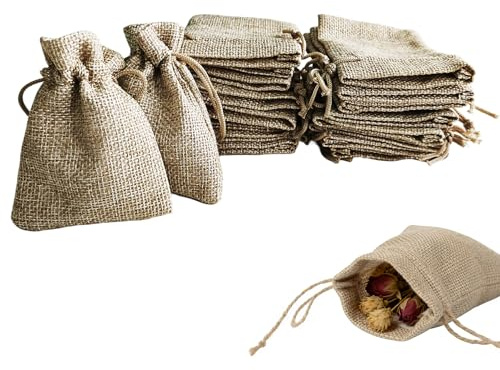 Larebidtex 20PCS Bolsitas Saco de Yute Bolsa de imitación,7x9CM Sachet Toile de Jute Bolsa de imitación para Regalos, Joyas, Calendarios de Adviento, Bodas - Material de Alta Calidad y Versátil