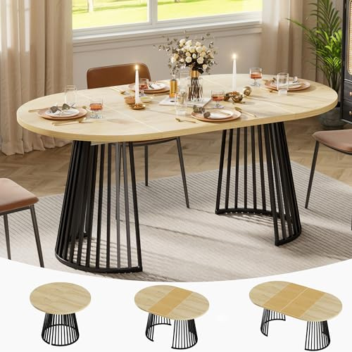Esstisch Oval Ausziehbar,Ausziehbarer Tisch Rund für 4-8 Personen, Tisch mit Stabilem Geriffelte Metallbeinen Esszimmertisch aus Holz für Küche,Esszimmer,Konferenzraum,100-180*100*75CM,Zwei Pakete