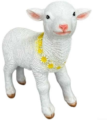 Kunstharz Schaf Figurine Garten für DEKO Skulptur Landschaft Pastoral Bauernhof Wetterfest Realistisches Design Leicht Tragbar Für Außen Und Innenbereich Weiß