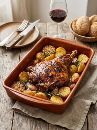 Fuente Rectangular de Barro 26x19cm – Bandeja para Horno, Asados y Presentación de Platos – Diseño Tradicional