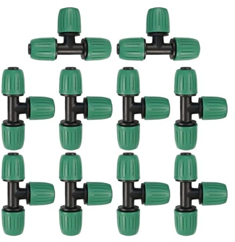 BEAZOOM 10 raccordi a gomito a 3 vie per irrigazione a goccia da 16 mm, diametro di strozzamento, tubi da 30,5 cm, robusti per connettori a T in plastica per aiuole rialzate per prato