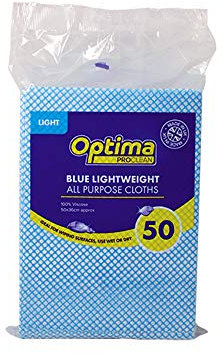 Optima Proclean 50 All Purpose Cloths, General Cleaning, Disposable, 50 x 36 cm, Wipe Down Kitchen Surfaces, Chem Bonded, Made in UK,Blue