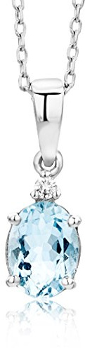 Miore Kette - Halskette Damen Weißgold 9 Karat / 375 Gold Kette Aquamarin mit Diamant Brilliant 45 cm