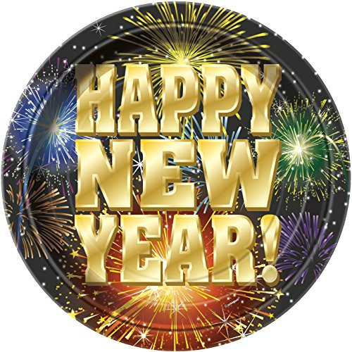 Unique Party 47735 - 23cm Fireworks New Years Eve Party Plates, Pack of 8