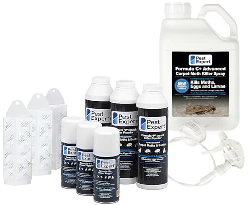 Pest Expert Carpet Moth Killer Kit - Pest Expert Formula C+ 5L, 3 x Carpet Powder 300g, 3 x Moth Fogger Bomb 150ml & Moth Traps – Advanced Kit for Maximum Strength Treatment & Control