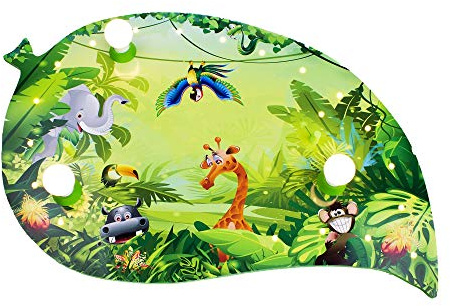 Elobra Deckenleuchte Tiere Blatt Wildnis | Tolle Wandlampe oder Deckenlampe für das Kinderzimmer, Lampe Dschungel, grün, Blatt-Design, aus Echtholz, Made in Germany, 73 x 47 x 6 cm