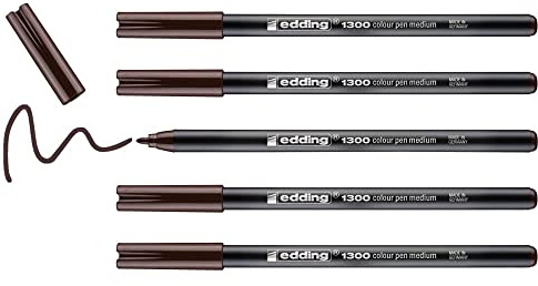 edding 1300 Fasermaler medium - dunkelbraun - 5 Stifte - Rundspitze 2 mm - Filzstift zum Zeichnen und Schreiben - Filzstift für Schule, Mandala, Bullet Journal