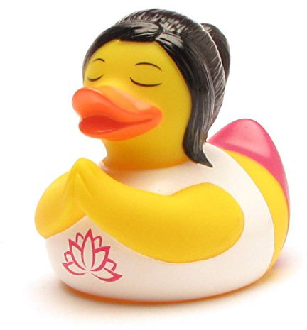 Duckshop I Badeente Yoga I L: 7cm I Quietscheente I inkl. Quietscheentchen-Schlüsselanhänger im Set I Geschenk für Yogis I Geschenk Trainerin