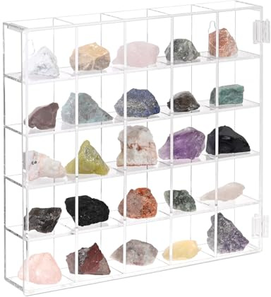 Ikee Design Acrylic Collection Vitrine mit 25 Fächern, mit Magnettür, Wandmontage, Aufbewahrungsregal für kleine Pop-Figuren, Puppen und Edelsteine, Fach: 5,7 x 4,6 x 5,7 cm (B x T x H)