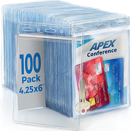 Mata1 passfodral i plast (klar, 100 x 15 cm, 100-pack), extra stor (XXL) vertikal ID-namnkortshållare med dragkedja
