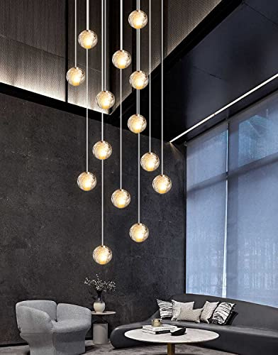 LED Pendelleuchte Glas Kristall Deckenlampe Dekoratives Hängelampe | Modern Esszimmer Pendellampe Schlafzimmer Innenleuchte Lampe Villa Treppe Lange Hängeleuchte Kronleuchter Rect (14-flammig)