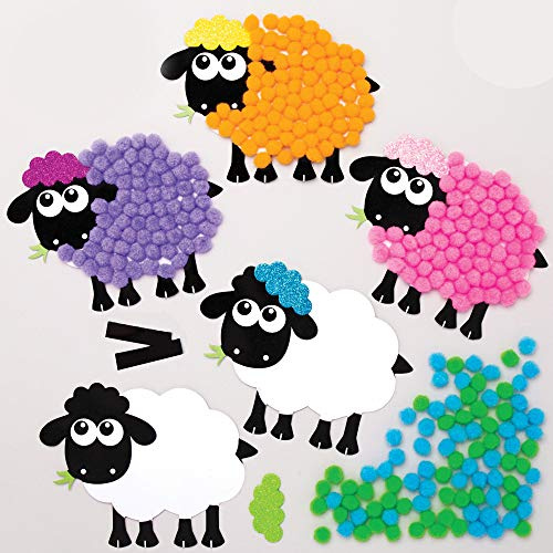 Baker Ross Aimants avec Pom Poms motif Moutons Duveteux - Lot de 5, Loisirs Créatifs pour Enfants (AT465)