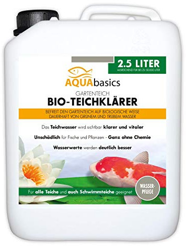 AQUAbasics Gartenteich Bio-Teichklärer für kristallklares Wasser ohne Chemie - Befreit den Teich von grünem und trüben Teichwasser - Natürlicher Teich-Klärer, Größe:2.5 Liter