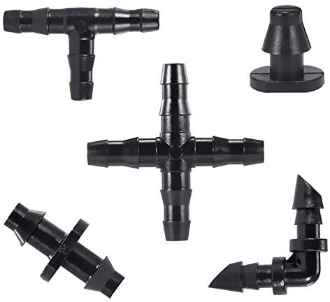 Kalolary 250pcs Irrigation Fittings Kit, Drip Irrigation Barbed Connectors for 1/4-Inch Tubing Garden Flower Lawn (90 Straight Barbs + 70 Tees + 30 Elbows + 30 End Plug+ 30 4-Way Coupling)