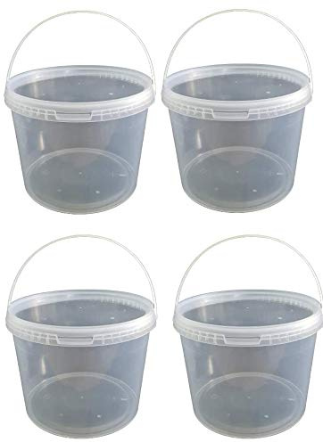 4 x 5 Liter Eimer mit Deckel transparent, stapelbarerer Milch-/Vorratseimer, Honigeimer Kunststoffeimer mit Lebensmittelfreigabe, Lebensmittelechte Behälter, Leereimer für Mehl, Wassereimer, 4 Stück