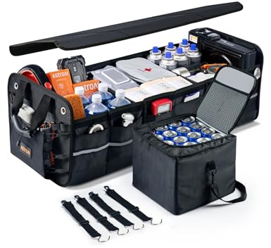 AstroAI Car Trunk Organizer Storage Large for SUV, Truck, Pickup, Collapsible Trunk Organizer Portable Storage Box with Cooler Bag, Foldable Cover, Nylon Handles, PU Bottom and PE Plate