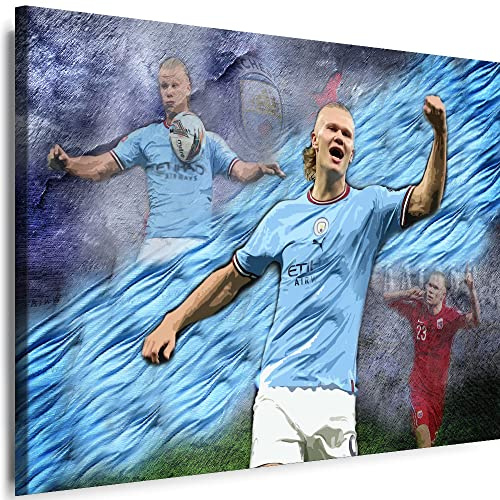 Myartstyle - Bilder Sport Erling Haaland Man City FC Fußball 60 x 40 cm Leinwandbilder Xxl - 1 Teilige Wandbilder Kunstdrucke Hol-E-201-7