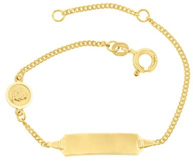 Baby- & Kinder ID-Armband Goldarmband mit Engel 333 Gold 14 cm I Panzerflach Armband mit Gravur Taufarmband Gold Namensarmband mit Namen Kinderschmuck | Nickelfrei | Made in Germany I 5.56049-98