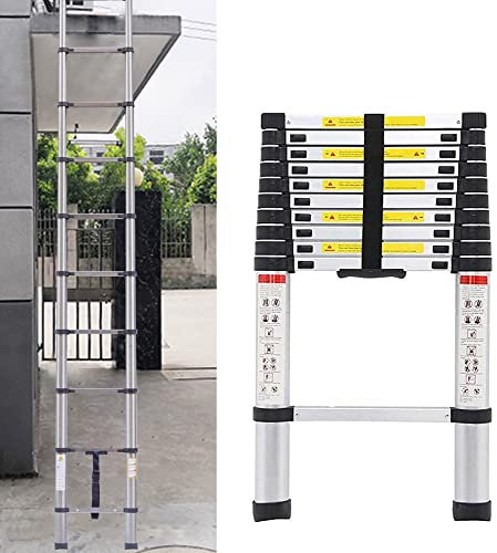 2,6m Teleskopleiter Aluminium Rutschfester Anlegeleiter Loftleiter mit 9 Sprossen, Tragbare Ausziehleiter für Outdoor & Indoor, 150 kg Tragkraft