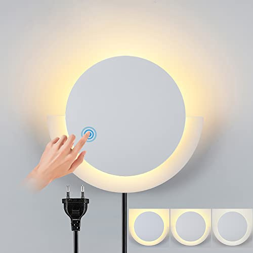 KZT 14W LED Wandleuchte Mit Stecker Dimmbar Innen Wandlampe Touch Control Nachttischlampe Modern Rund Leselicht Für Wohnzimmer Nachttisch Schlafzimmer Treppen Flur Büro Wandbeleuchtung